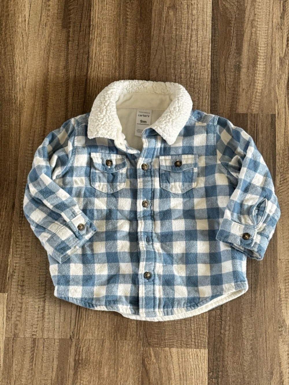 Carter's Blue and White Check Sherpa-Collar Flannel Shirt Jacket